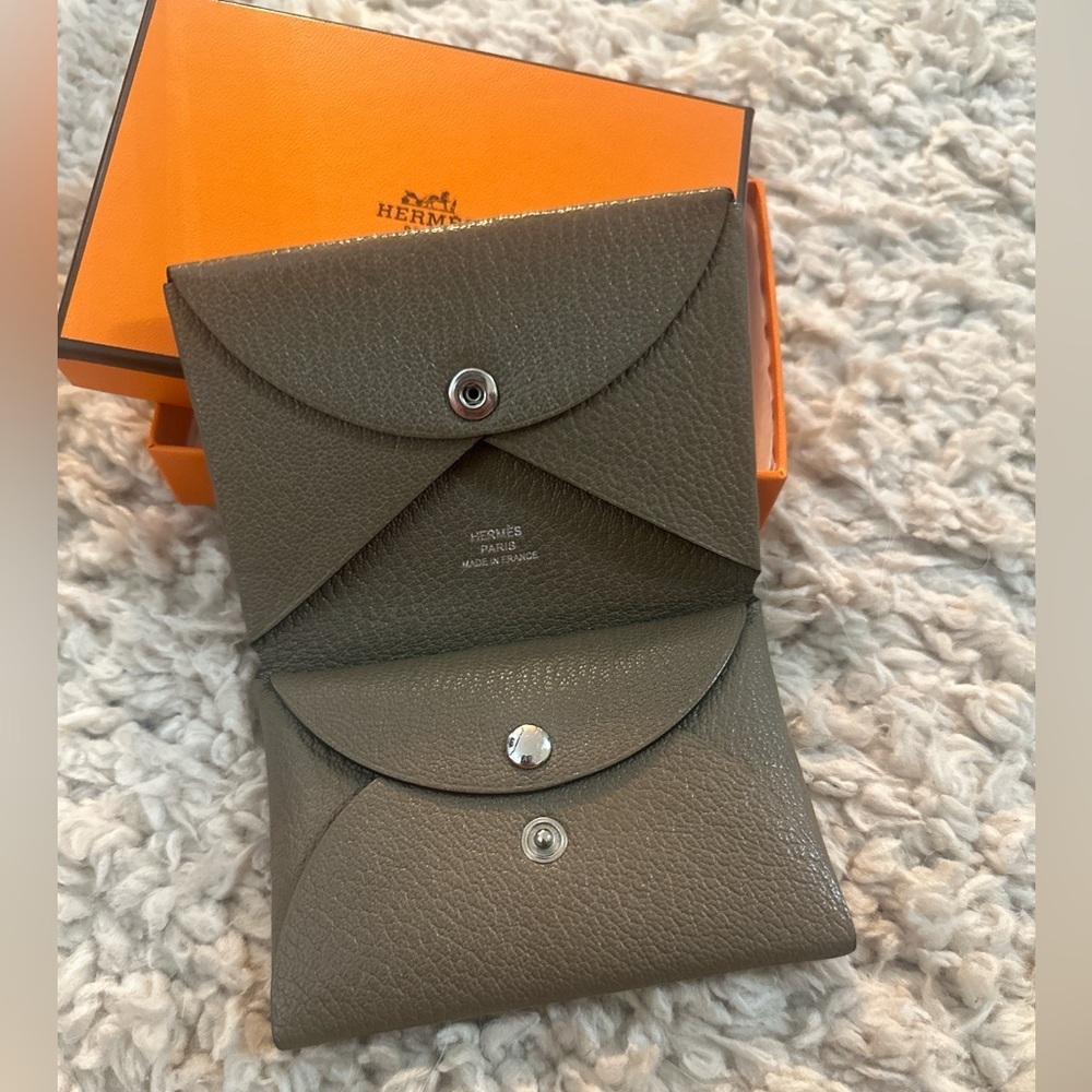 Hermès Taupe Calvi Duo Wallet